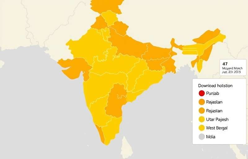 Mustard Mighty Match Regional Popularity in India Map of India showing regional download hotspots for Mustard Mighty Match with highest concentrations in Punjab, Rajasthan, Uttar Pradesh, and West Bengal